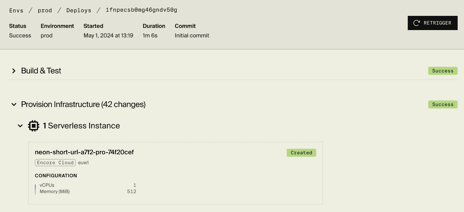 Encore deployed Neon database